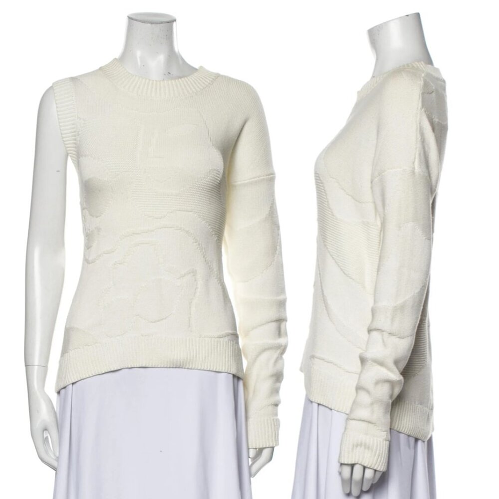 Opening Ceremony Vintage Cotton Mosaic Relief One-Sleeve Sweater (White)